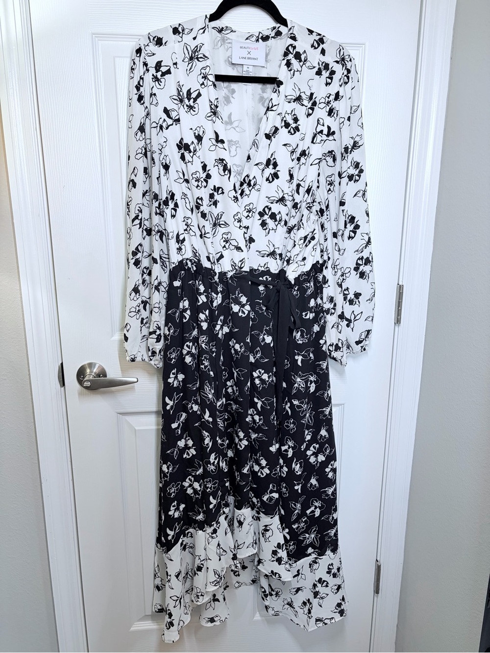 Lane Bryant Black and White Floral Midi Wrap Dress - Picture 2 of 10